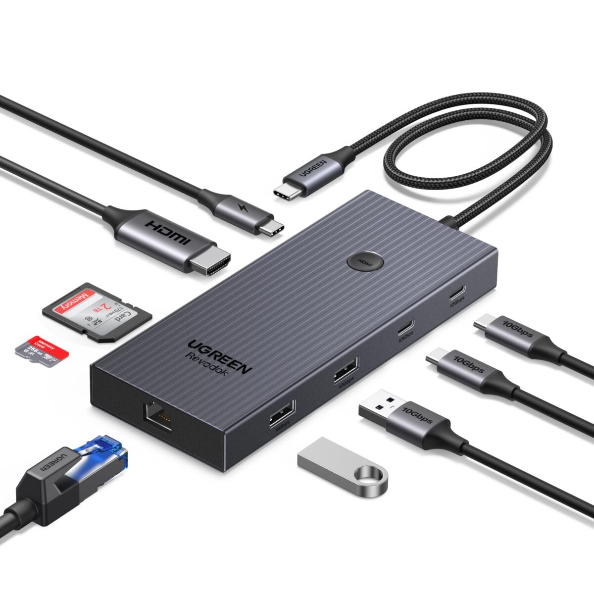 UGREEN Revodok Pro 9-in-1 USB-Cハブ 10Gbpsデータ転送対応 4K HDMI・ギガビットLAN・PD100W・SD/TFカードリーダー搭載 MacBook/iPad/Surfaceなど対応